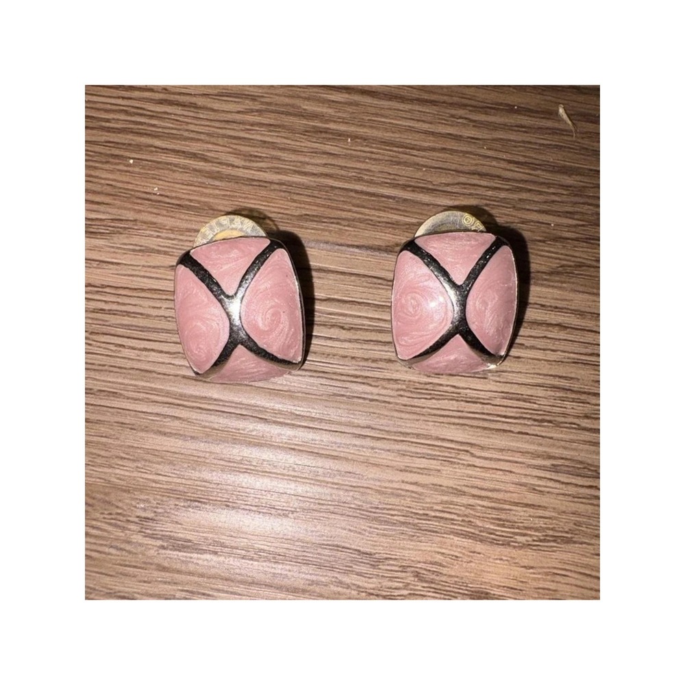 Napier Stud Earrings Womens OS Pink Excellent Vintage Enamel Silver X Square